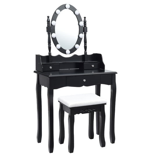 Topbuy Mirrored Vanity Table Set Lighted Makeup Dresser w/ Drawers
