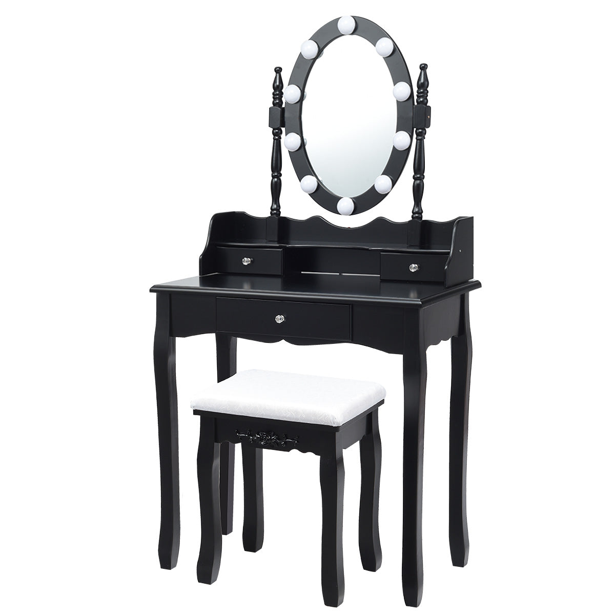 Topbuy Mirrored Vanity Table Set Lighted Makeup Dresser w/ Drawers