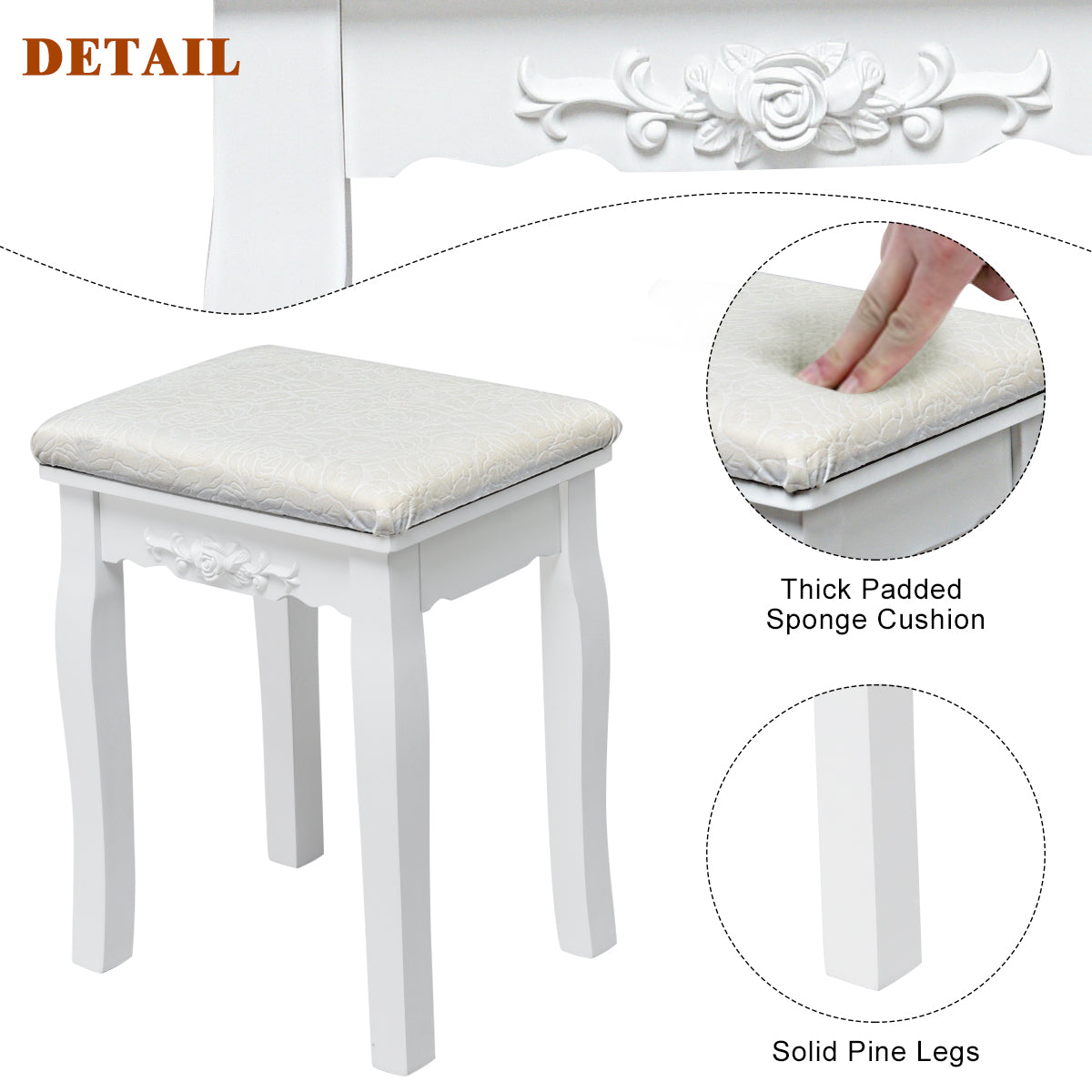 Topbuy LED Vanity Table Makeup Dresser Desk w/ Drawers & Cushioned Stool White