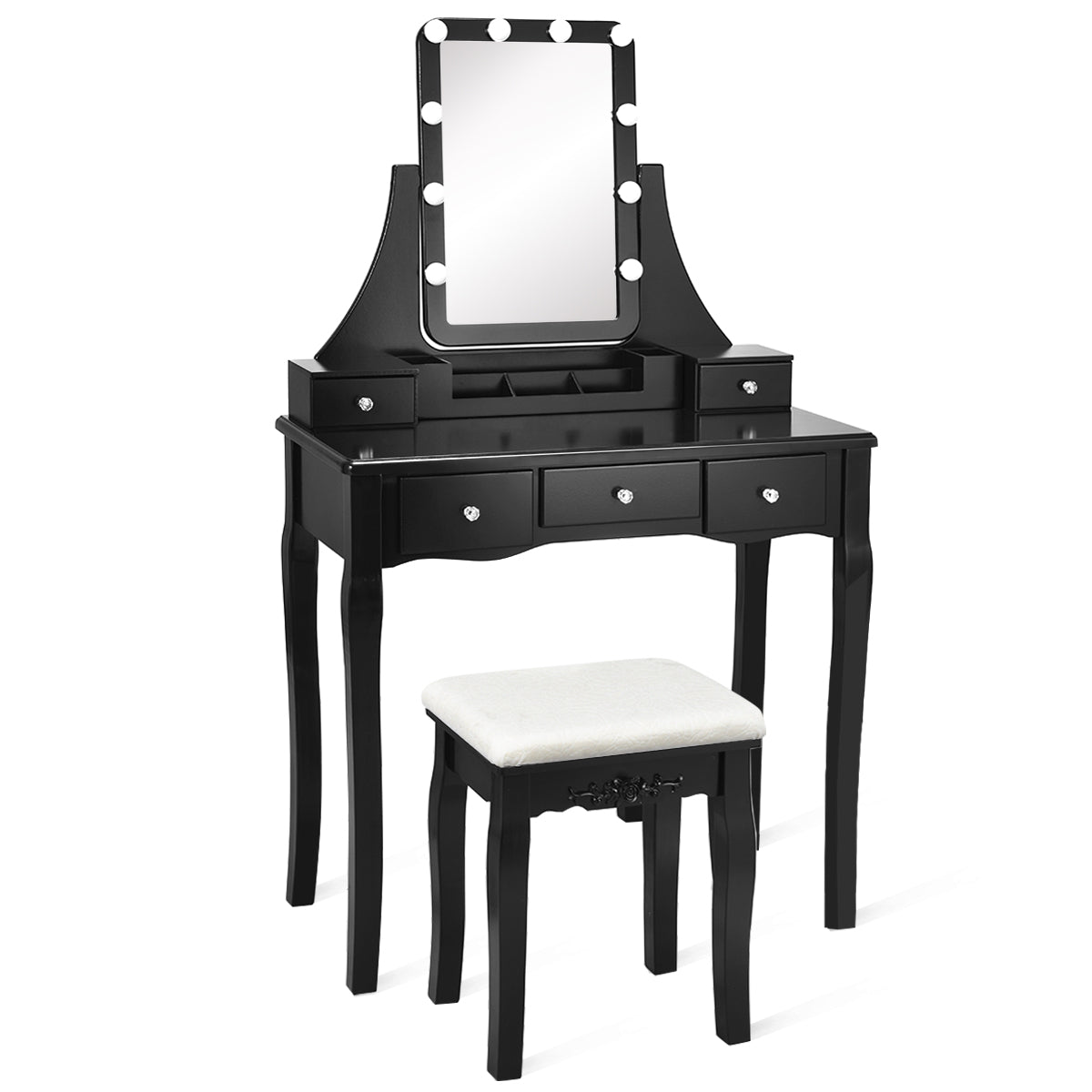 Topbuy LED Vanity Table Makeup Dresser Desk w/ Drawers & Cushioned Stool Black