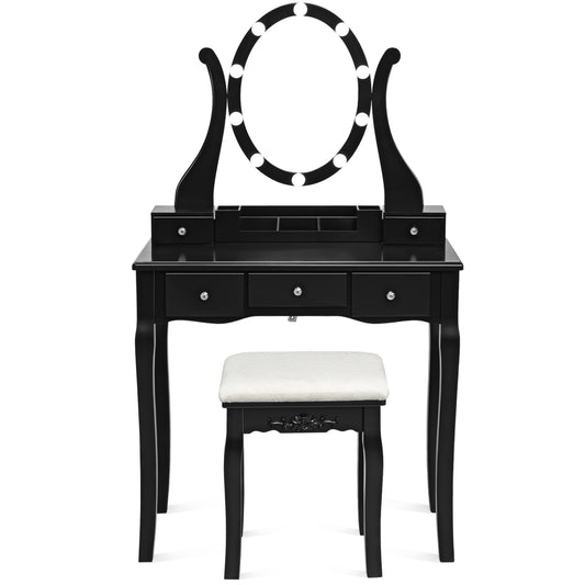 Topbuy Vanity Table Makeup Dresser Desk w/LED Light Drawers & Stool