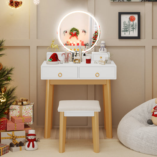 Topbuy Vanity Desk Set with Lighted Mirror Dressing Table with 3-Color LED Lights