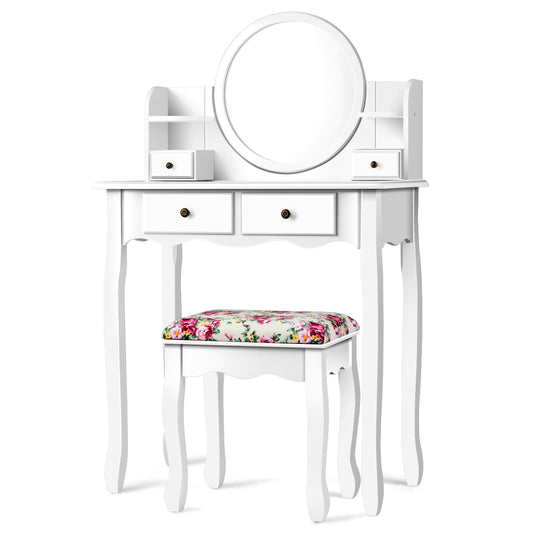 Topbuy Vanity Table Set w/Detachable Mirror & Stool