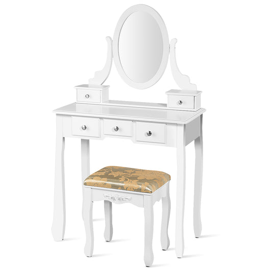 Topbuy Vanity Table Set w/ 360?? Rotating Oval Mirror & Drawers Black