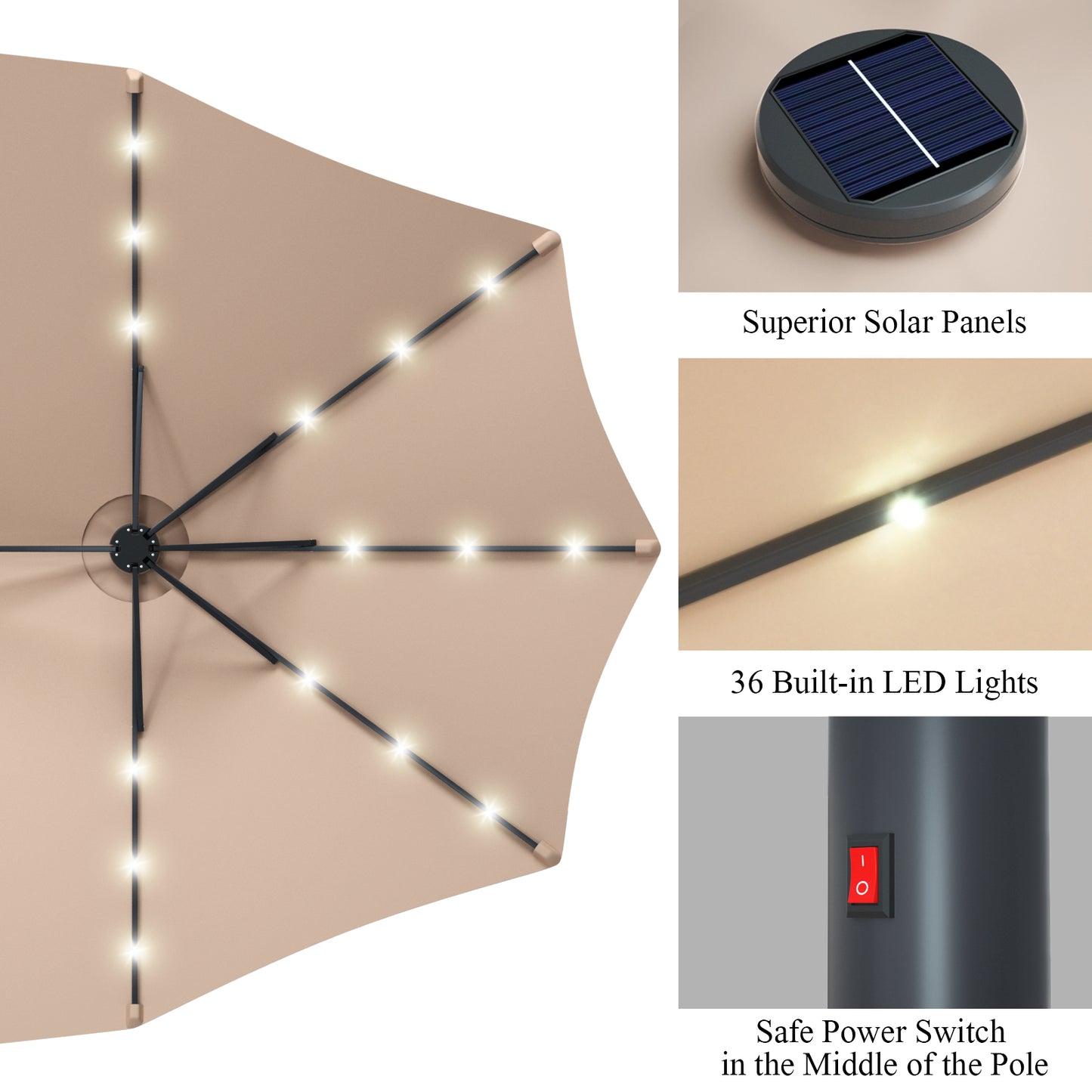 Topbuy 15'Outdoor Solar LED Patio Double-Sided Market Umbrella