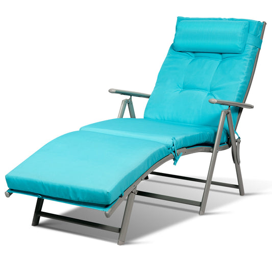 Topbuy Cushioned Folding Chaise Lounge Chair Adjustable Recliner Turquoise