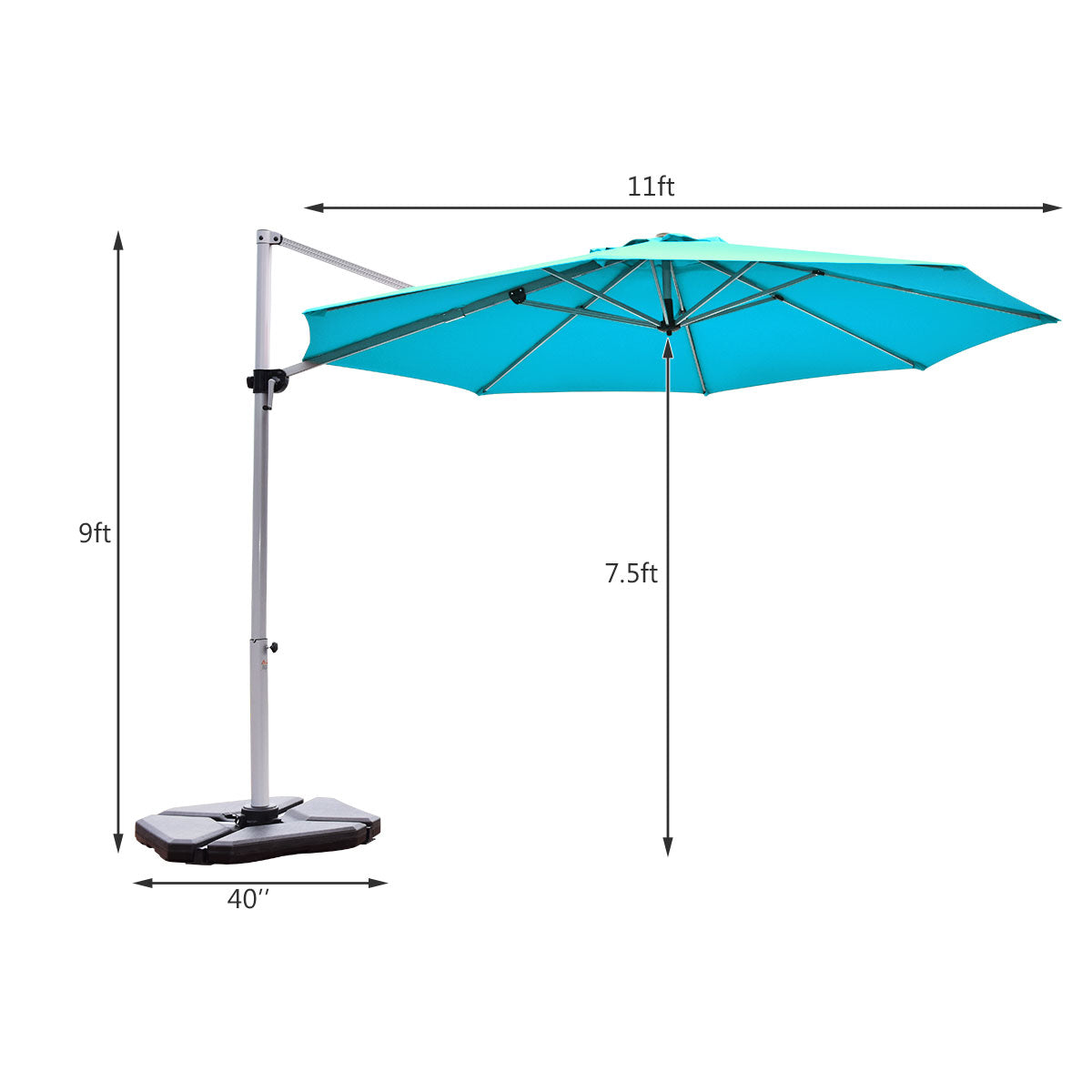 Topbuy 11' Outdoor Cantilever Umbrella Patio Offset w/Base