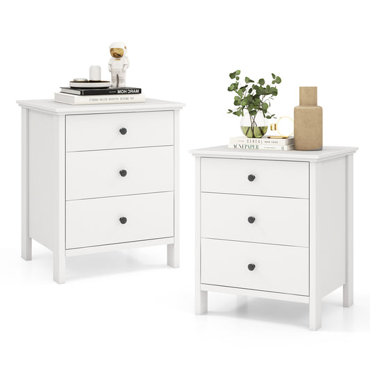 Topbuy 2-Piece 3 Drawers Modern Nightstand Bedside Table Wooden End Table White