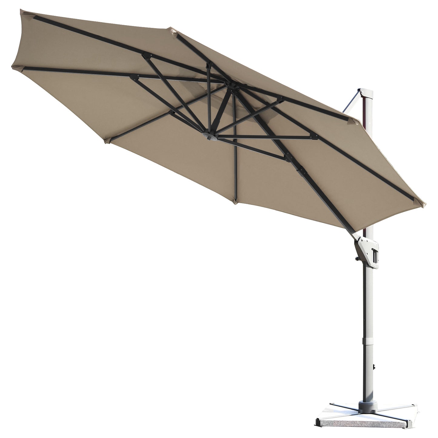 Patiojoy 11FT Patio Cantilever Umbrella Hanging Offset Umbrella w/Cross Base & Tilt System Coffee