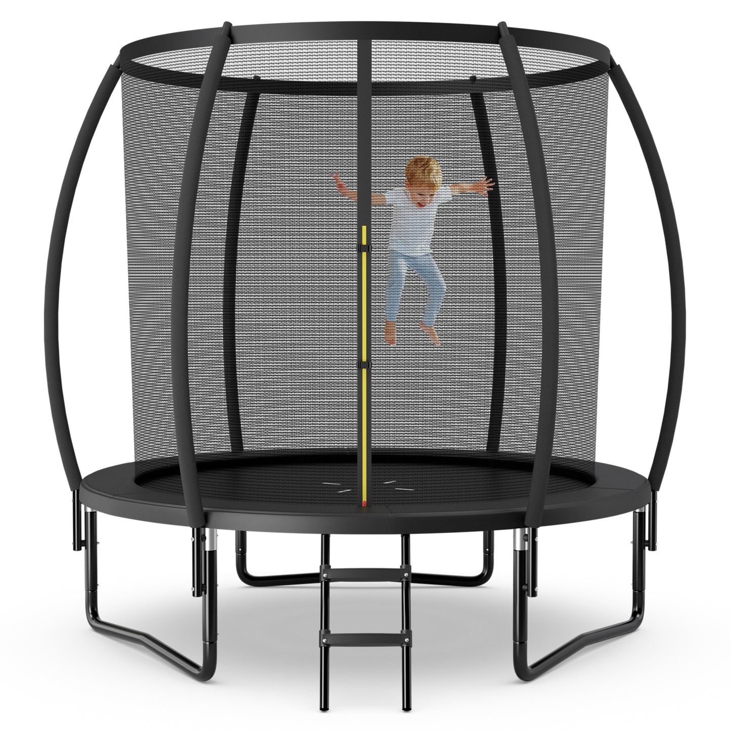 Topbuy Trampoline 8FT Recreational Trampoline with Ladder Enclosure Safety Pad and Anti-Rust Galvanized Steel Frame Black