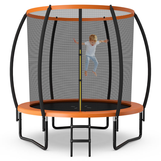 Topbuy Trampoline 8FT Recreational Trampoline with Ladder Enclosure Safety Pad and Anti-Rust Galvanized Steel Frame Orange