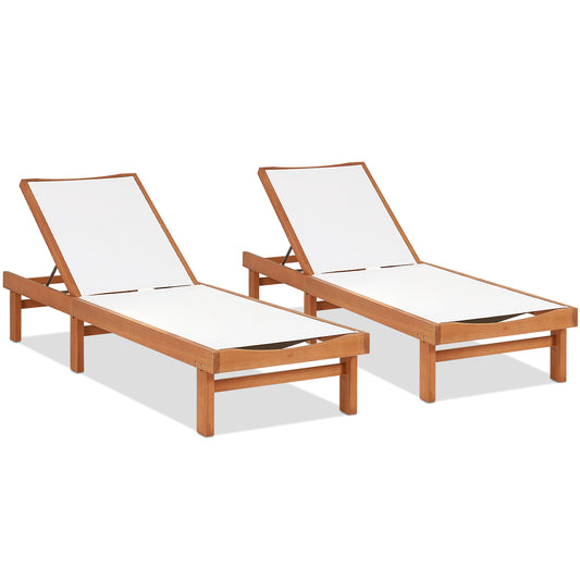 Topbuy Outdoor Chaise Lounge Chair, Eucalyptus Wood Recliner w/ 5-Level Backrest, Breathable & Quick Drying Seat Fabric