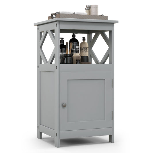 Topbuy Bathroom Floor Cabinet Single Door Storage Cabinet with Open Compartment Anti-Toppling Device Grey