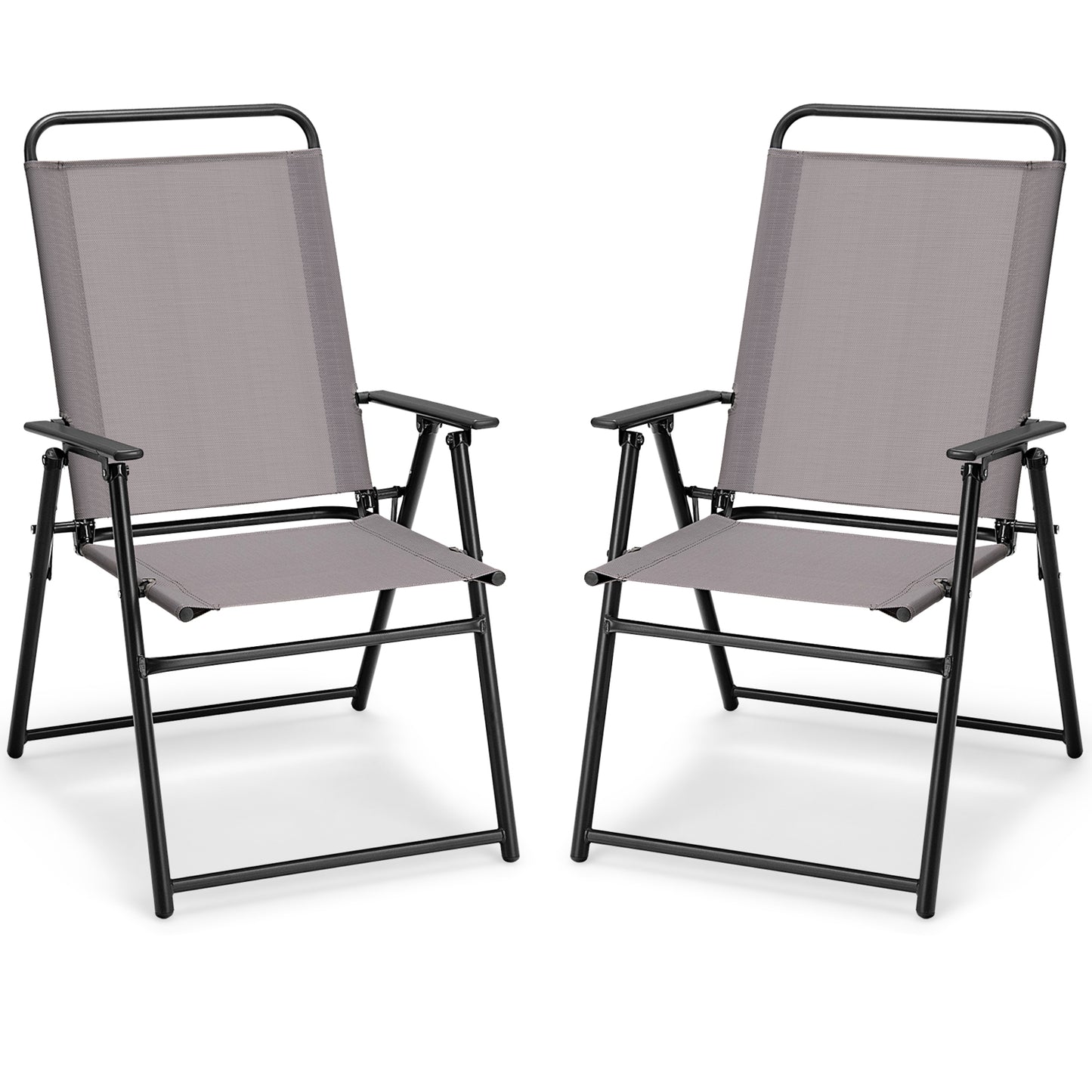 Topbuy Outdoor Folding Chairs Set of 2 Lightweight High Back Chairs w/ Armrests Cozy Seat Fabric
