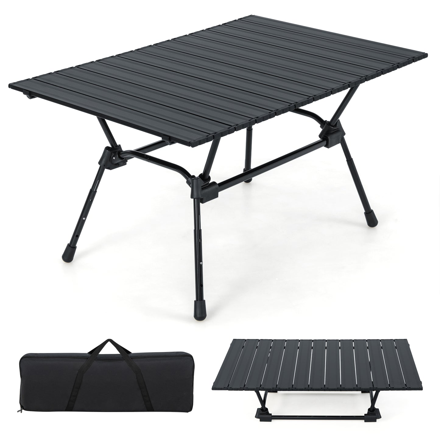 Topbuy Folding Camping Table Collapsible Aluminum Roll Up Beach Table with Carrying Bag 4-Level Adjustable Height Dark
