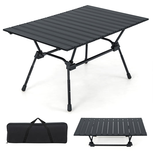 Topbuy Folding Camping Table Collapsible Aluminum Roll Up Beach Table with Carrying Bag 4-Level Adjustable Height Dark