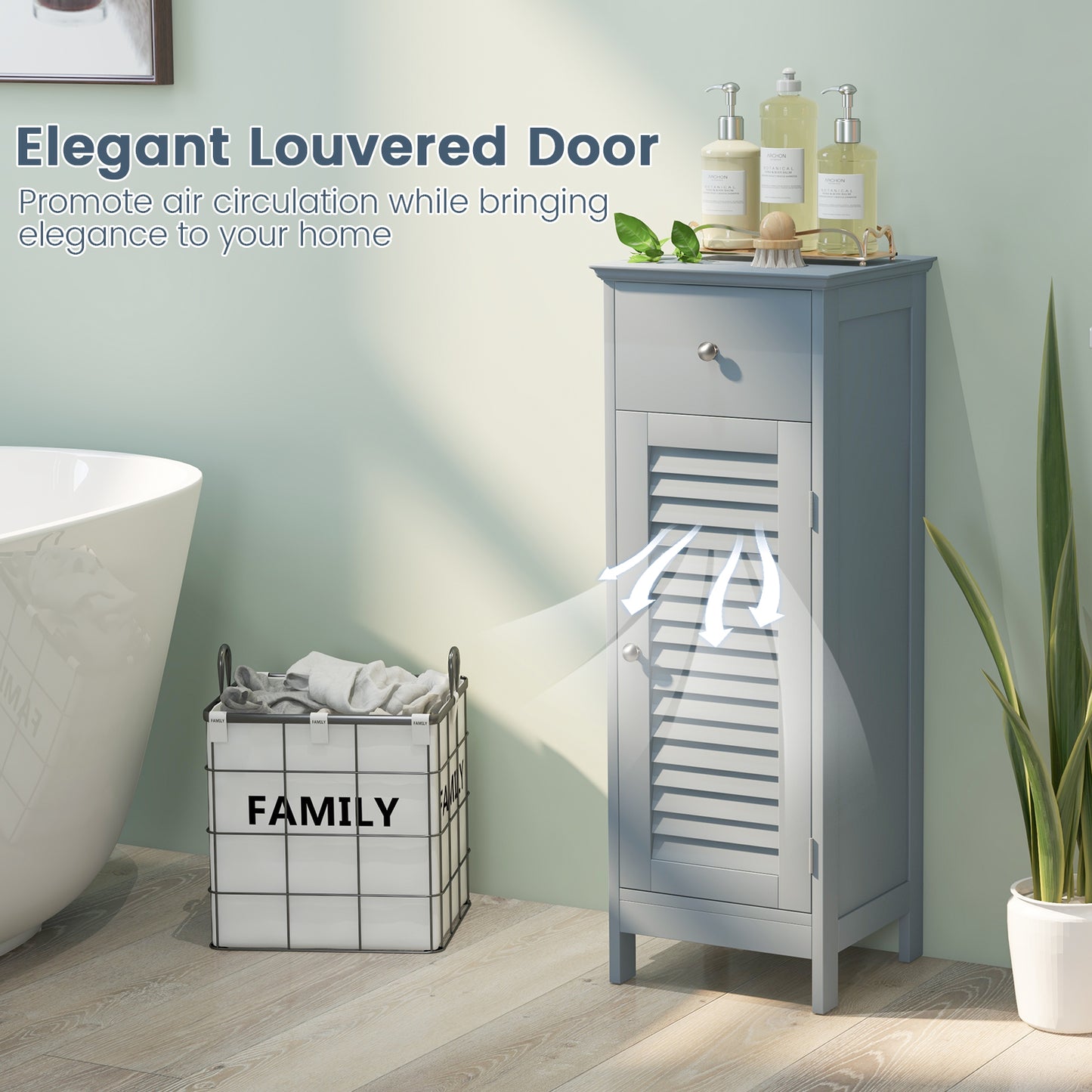Patiojoy Single Door Bathroom Floor Cabinet Freestanding Storage Organizer Unit with Adjustable Shelf Multifunctional Storage Cabinet