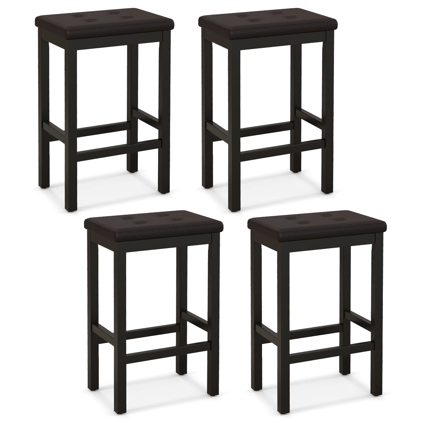 Topbuy Upholstered Bar Stools Set of 4 Counter Height Stools with Button-tufted PVC Leather Seat & Sturdy Footrests Brown & Black