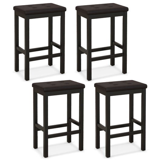 Topbuy Upholstered Bar Stools Set of 4 Counter Height Stools with Button-tufted PVC Leather Seat & Sturdy Footrests Brown & Black