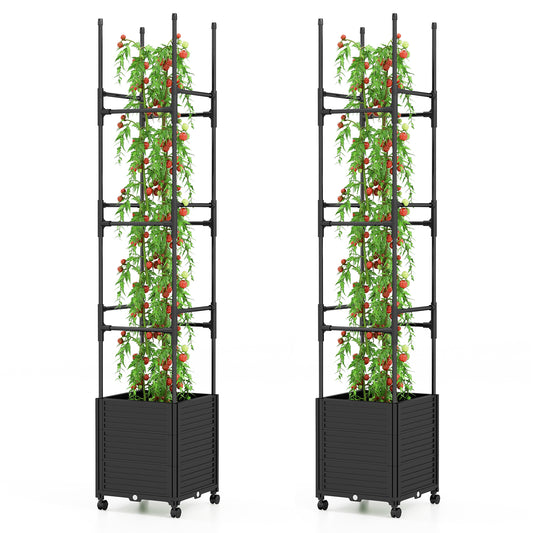 Topbuy et of 2 Raised Garden Bed on Wheels with Climbing Trellis Self-Watering Planter Box with 3 Heights & Detachable PE-Coated Metal Tubes