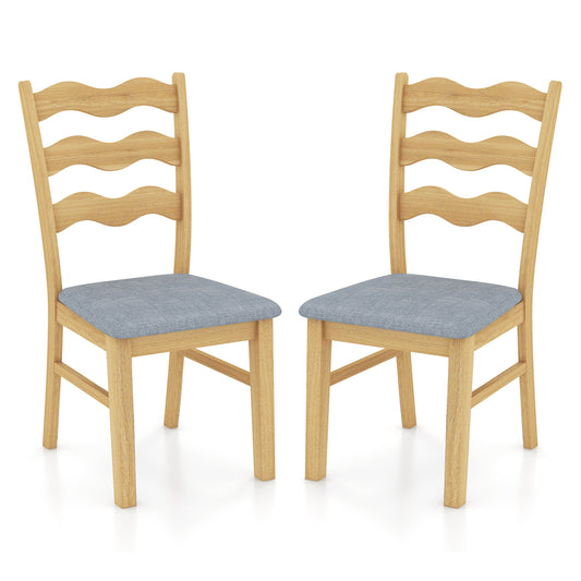 Topbuy Set of 2 Dining Chairs Rubber Wood Kitchen Chair with Padded Seat & Hollowed Backrest Rustic Dinner Chair