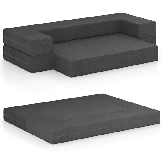 Topbuy Folding Bed Couch Fold Out Futon Sofa with Removable & Washable Covers Queen Size Convertible Mattress Gray