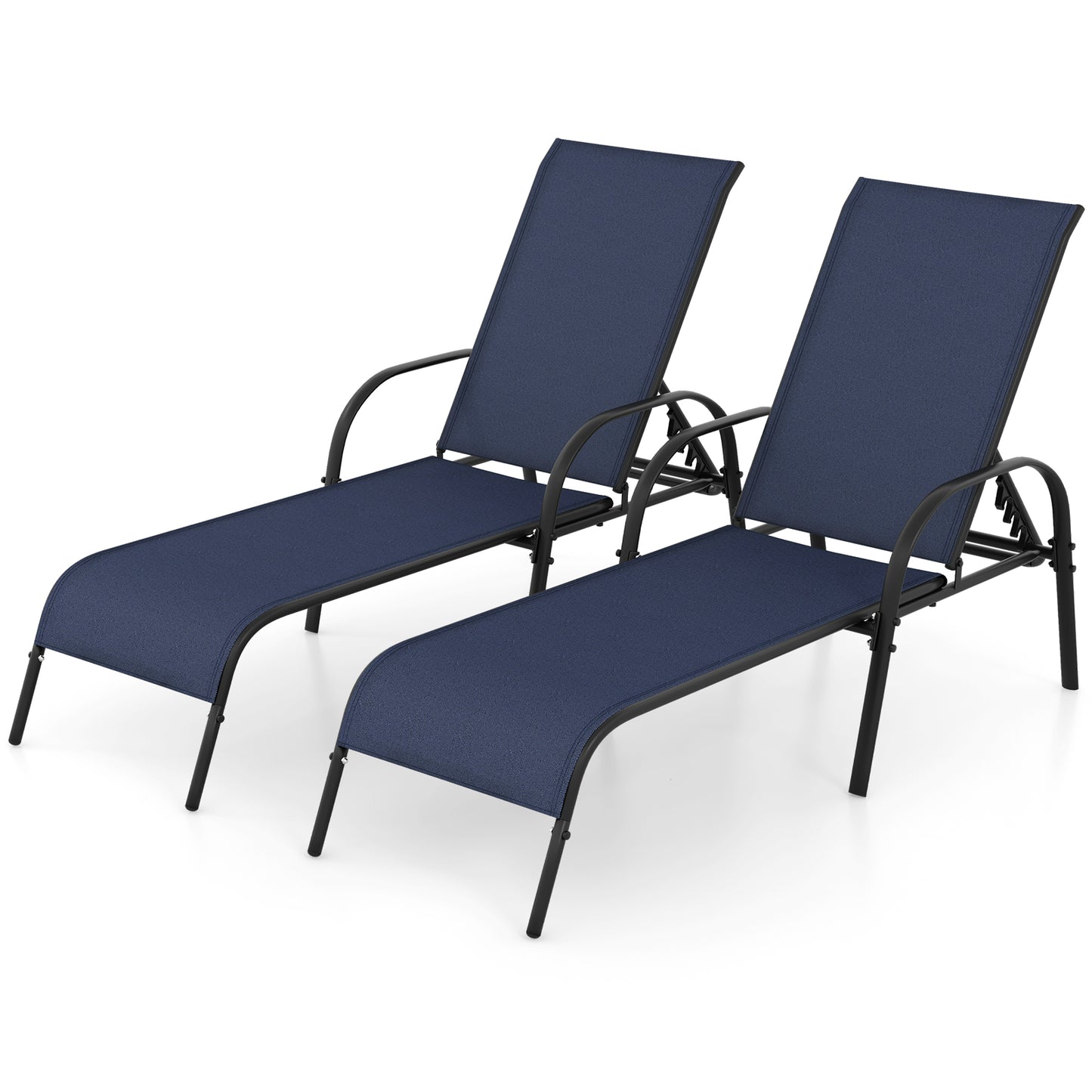 Patiojoy 2pcs Outdoor Chaise Lounge Chair Adjustable Reclining Bed with Backrest& Armrest Navy