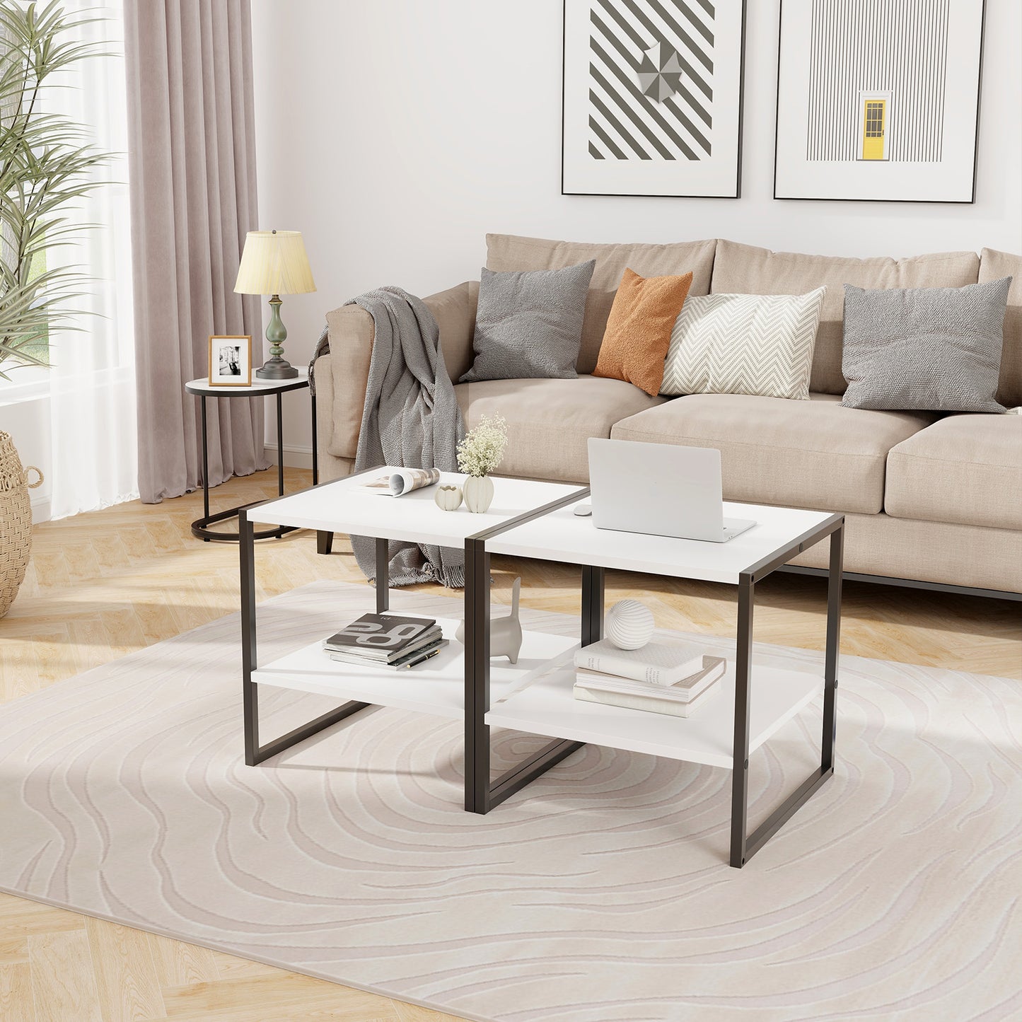 Topbuy Square End Table Simple Style End Table with Adjustable Storage Shelf Sturdy Metal Frame Modern Nightstand