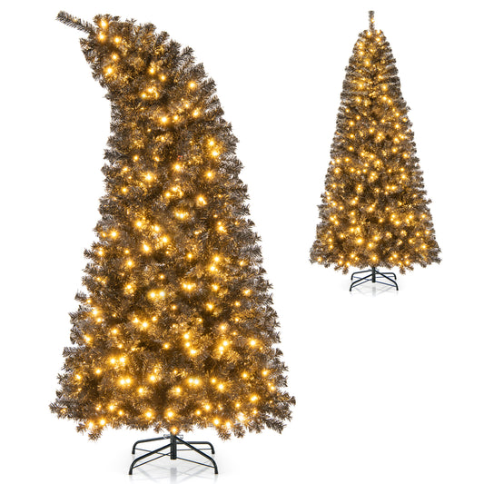Topbuy 7 FT Artificial Halloween Tree Pre-lit Black Christmas Tree with Bendable Top 1050 Branch Tips 340 Warm White LED Lights