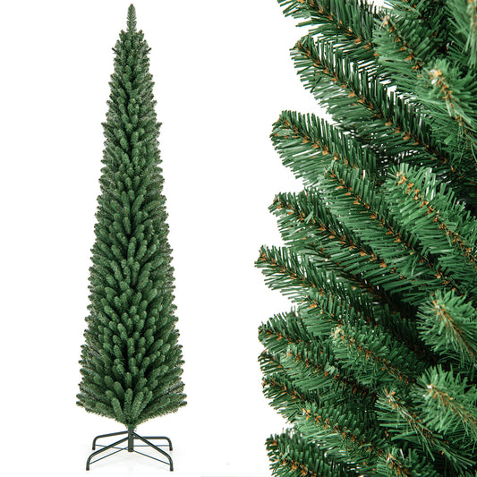 Topbuy 8 FT Artificial Christmas Tree Pencil Xmas Tree with Memory Wire Branch Tips & Upgraded Metal Stand