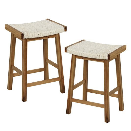 Topbuy Bar Stools Set of 2 25.5 inch Counter Height Bar Stools with Seagrass Woven Seat Solid Wood Frame & Comfortable Footrests