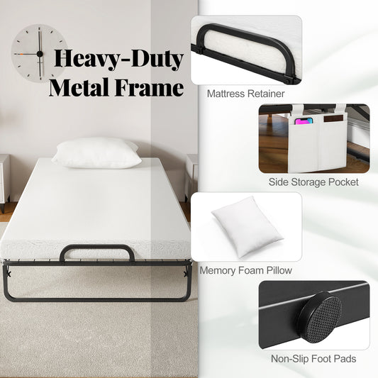 Topbuy Folding Bed with Mattress 75" x 39" Twin Size Rollaway Adult Bed with Memory Foam Mattress &Pillow