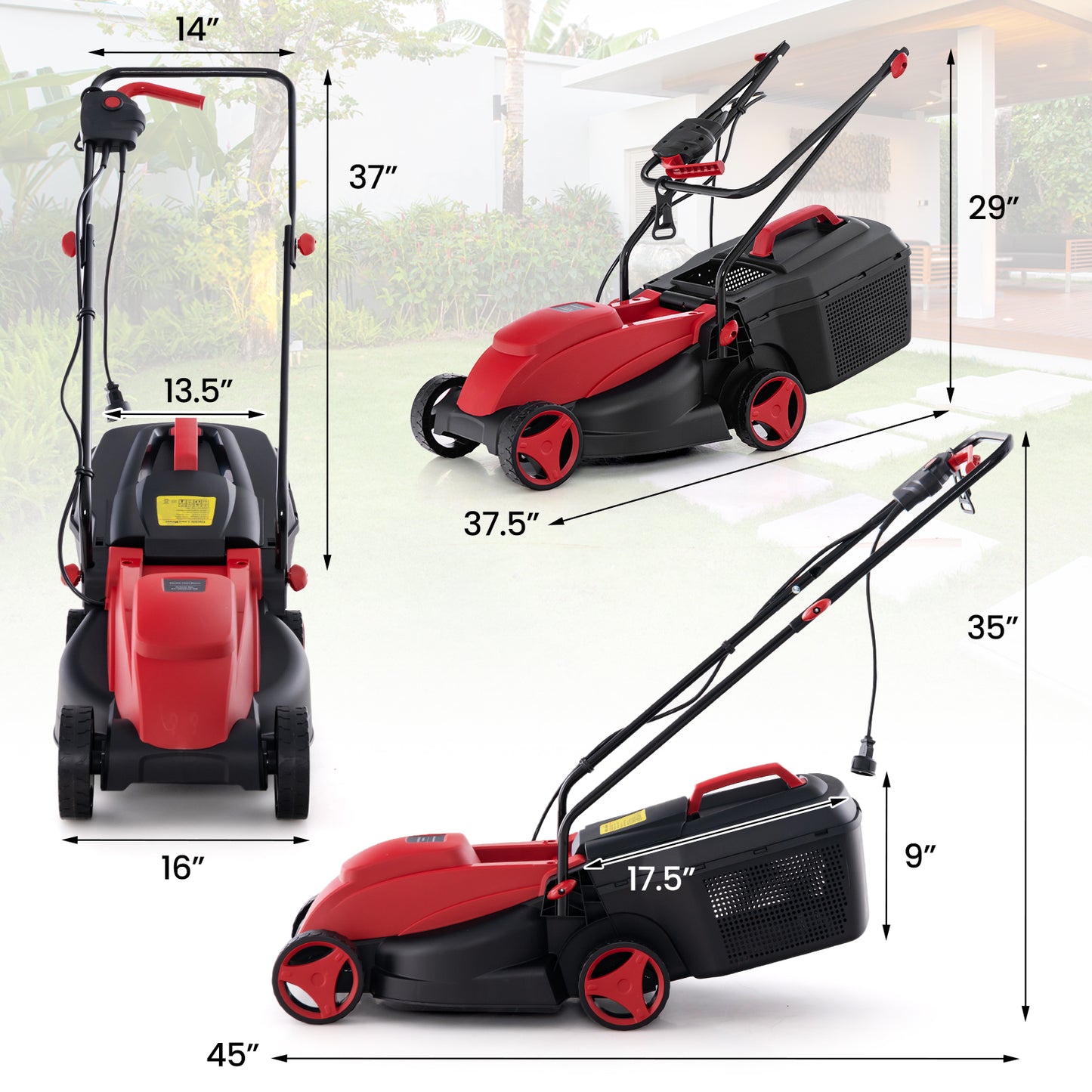 Topbuy Electric Lawn Mower 13" 10 Amp Corded Lawnmower with 25 L Grass Collection Box Red