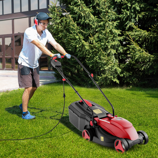 Topbuy Electric Lawn Mower 13" 10 Amp Corded Lawnmower with 25 L Grass Collection Box Red
