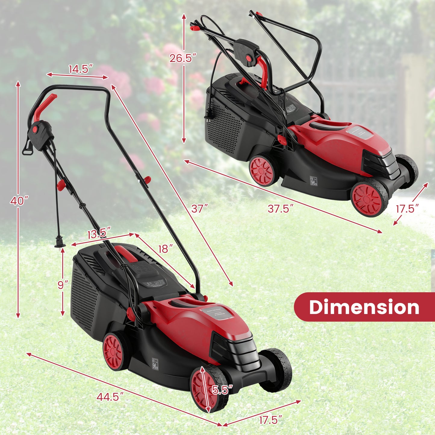 Topbuy Electric Lawn Mower 2-in-1 Versatile Corded Lawn Mower with Grass Collection Box 12 AMP Motor Red