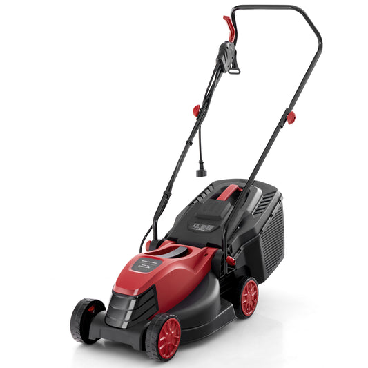 Topbuy Electric Lawn Mower 2-in-1 Versatile Corded Lawn Mower with Grass Collection Box 12 AMP Motor Red