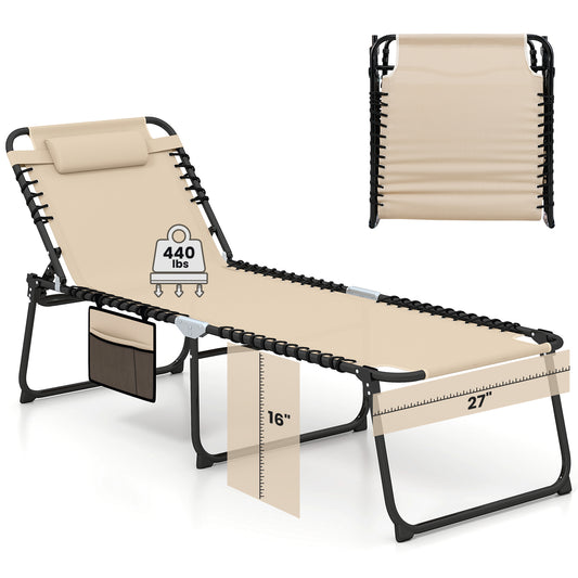 Topbuy Oversize Folding Chaise Lounge Portable Patio Sun Lounger with Adjustable Backrest Detachable Pillow & Pocket