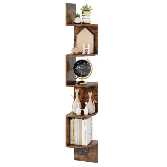 Topbuy 5-Tier Corner Shelf Wall Mount Floating Corner Bookshelf Industrial Corner Ladder Shelf