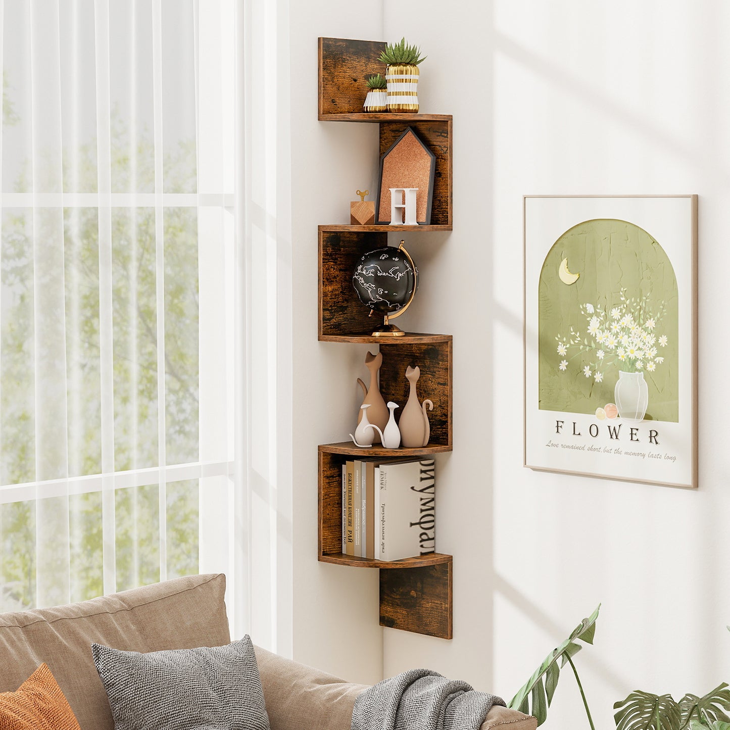 Topbuy 5-Tier Corner Shelf Wall Mount Floating Corner Bookshelf Industrial Corner Ladder Shelf