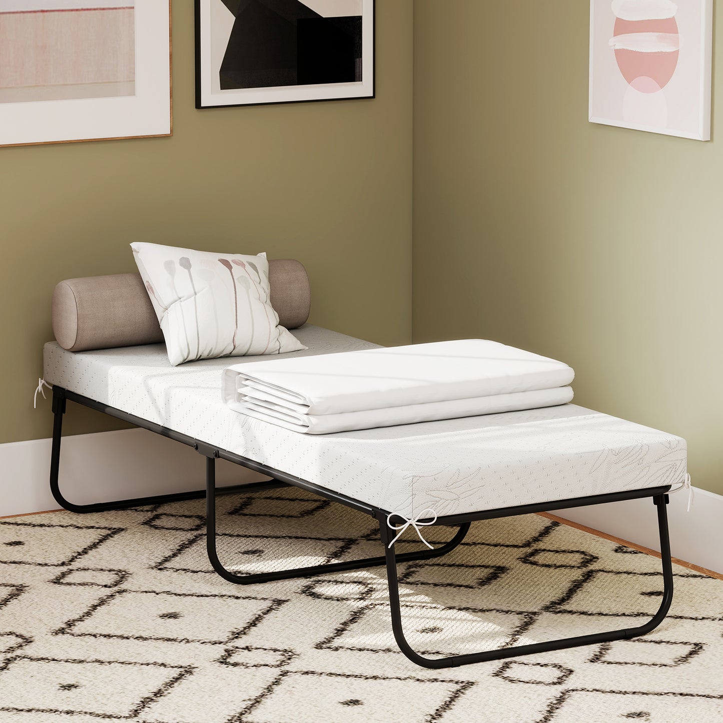Topbuy Folding Bed with Mattress 75" x 31" Portable Guest Bed with Sturdy Metal Frame & Memory Foam Mattress