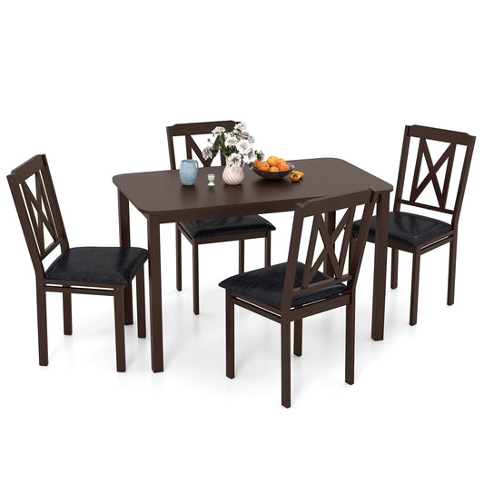 Topbuy 5-Piece Dining Table Set Modern Dinette Set for 4 w/Wide Tabletop & Rubber Wood Legs