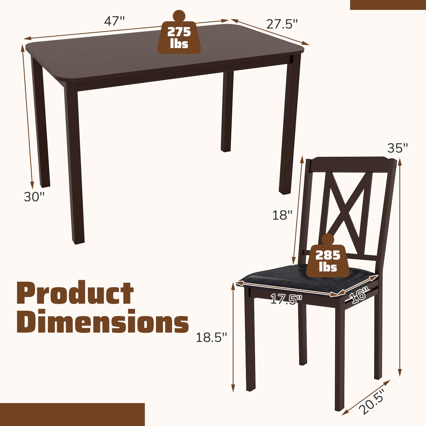 Topbuy 5-Piece Dining Table Set Modern Dinette Set for 4 w/Wide Tabletop & Rubber Wood Legs