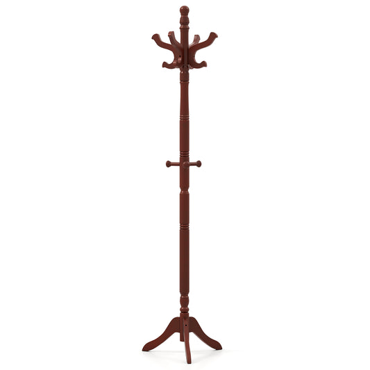 Topbuy Freestanding Coat Rack Solid Rubber Wood Hall Tree with 11 Hooks and 3 Height Options for Coats