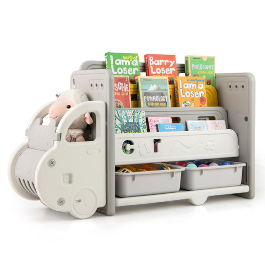 Topbuy Kids Bookshelf Car-shaped Toy and Book Storage Organizer with 3-Tier Bookshelf