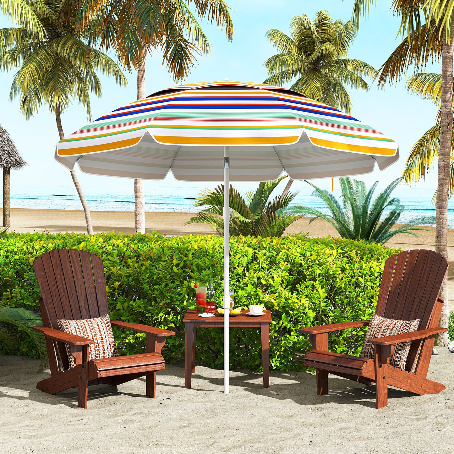 Topbuy 6.5 FT Beach Umbrella UPF50+ Sun Protection Portable Outdoor Sunshade Parasol for Sand w/ Push Button Tilt