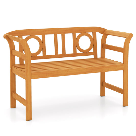 Patiojoy Outdoor Loveseat Bench Acacia Wood 2-Person Garden Chair with Curved Armrests