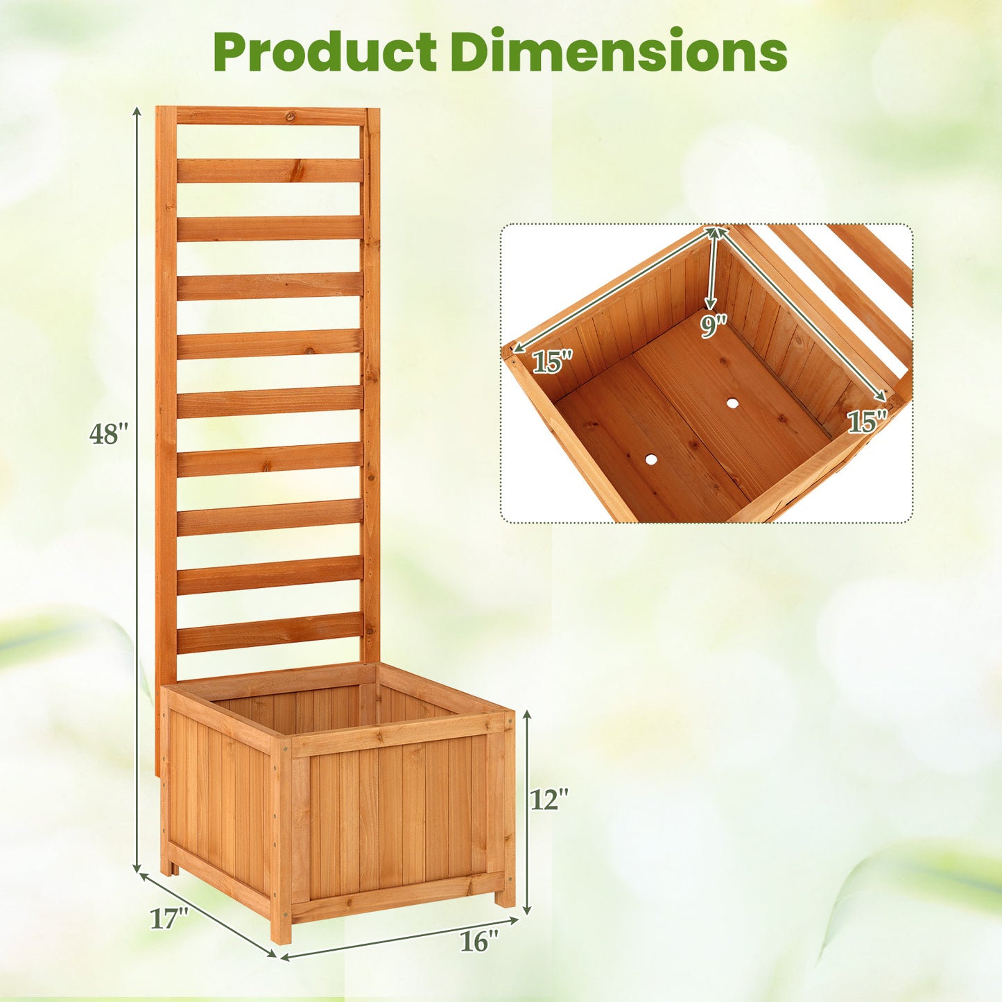 Patiojoy Raised Garden Bed with Trellis Solid Wood Planter Box with 2 Drainage Holes