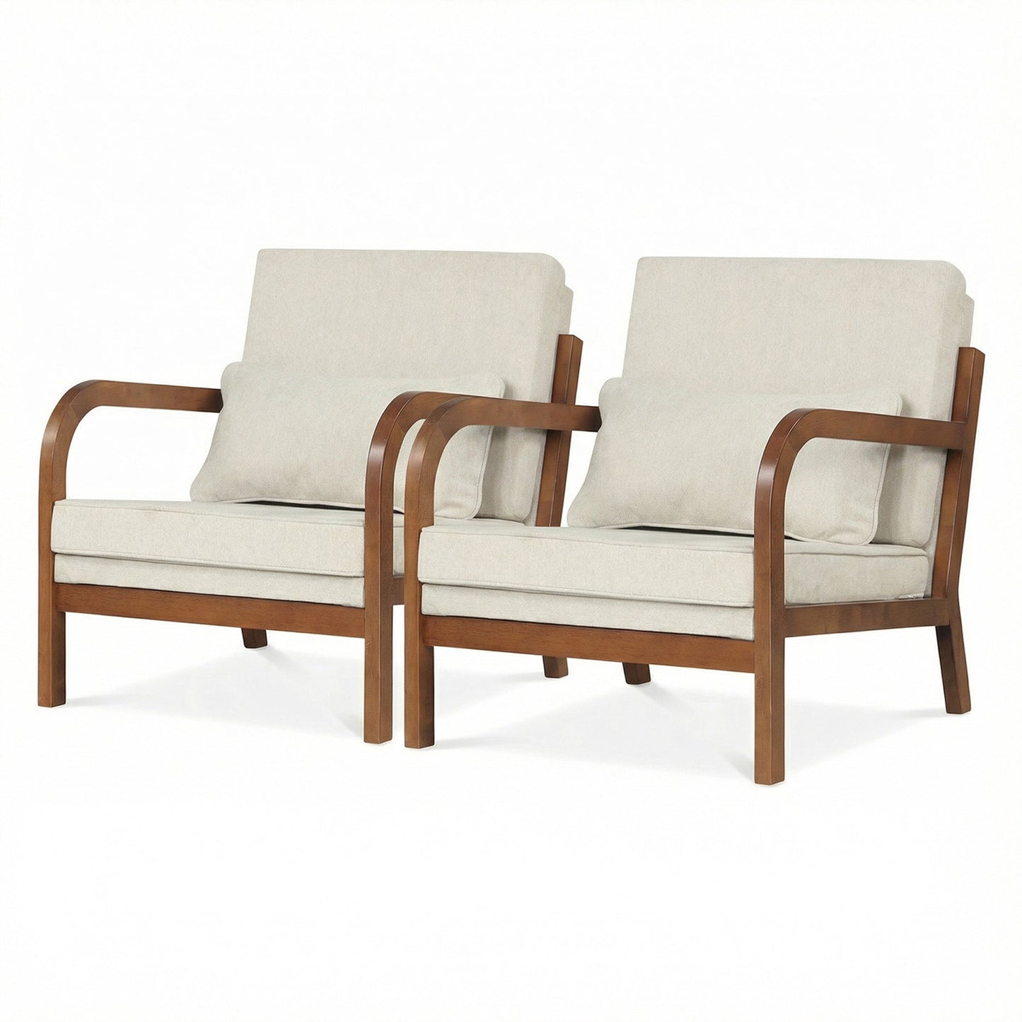 Patiojoy Modern Upholstered Accent Chair Faux Leather Armchair with Lumbar Pillow