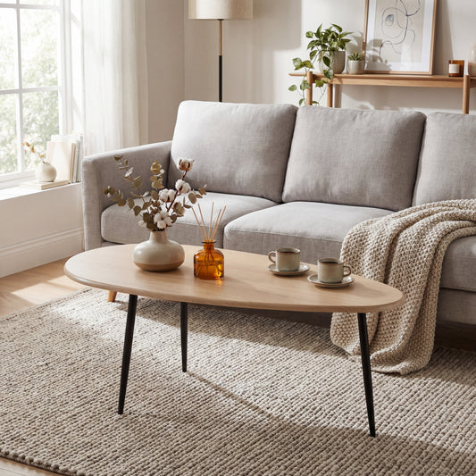 Patiojoy Oval Coffee Table 42.5 Inch Mid-Century Modern Center Table with Sturdy Metal Legs Rounded Edges