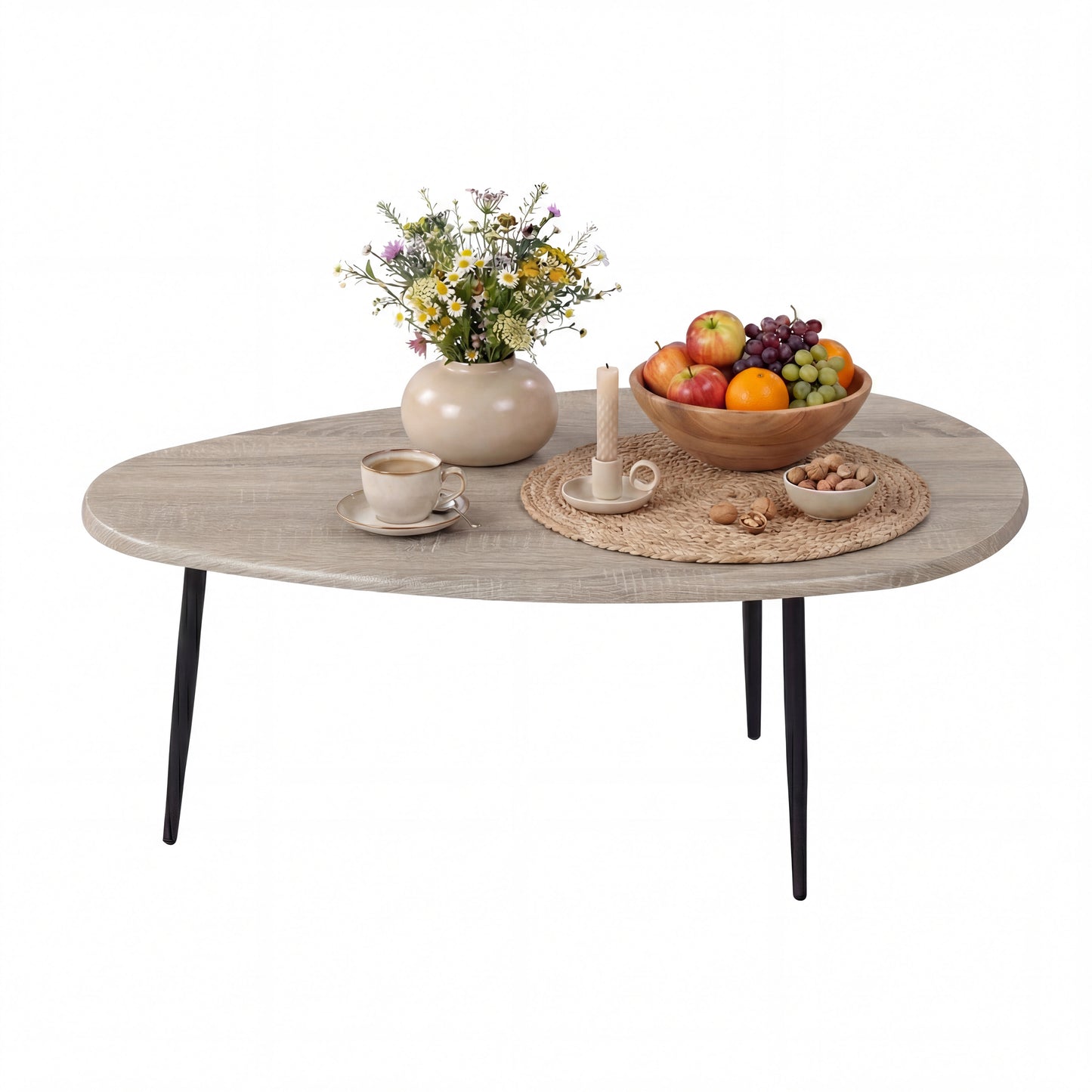 Patiojoy Oval Coffee Table 42.5 Inch Mid-Century Modern Center Table with Sturdy Metal Legs Rounded Edges